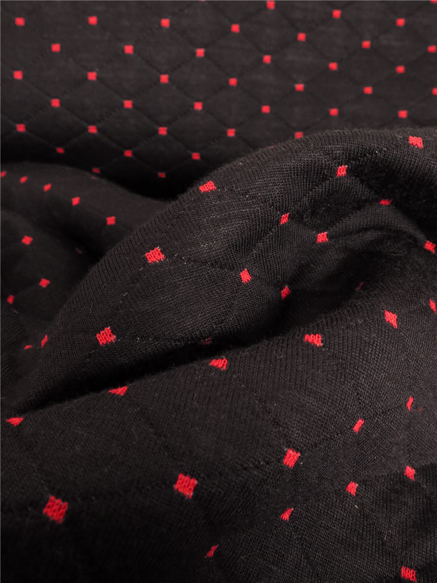 Jersey Matelassé - Pixel - Rouge sur fond Noir 