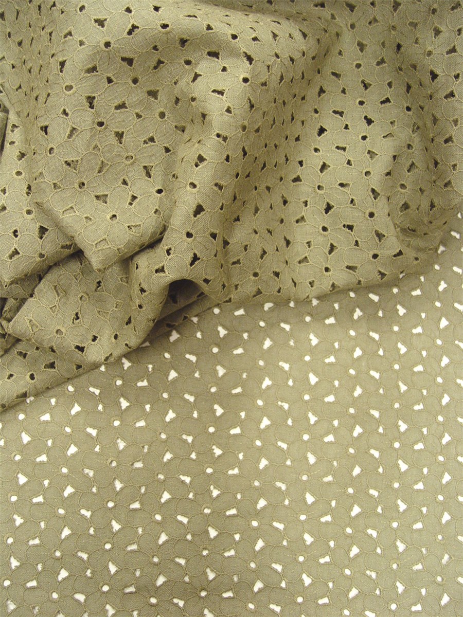 Fine toile de lin brodée et ajourée - 010291 - Kaki 