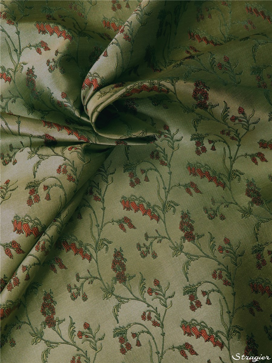 Silk Brocade - Mirabelle - Kaki et Corail
