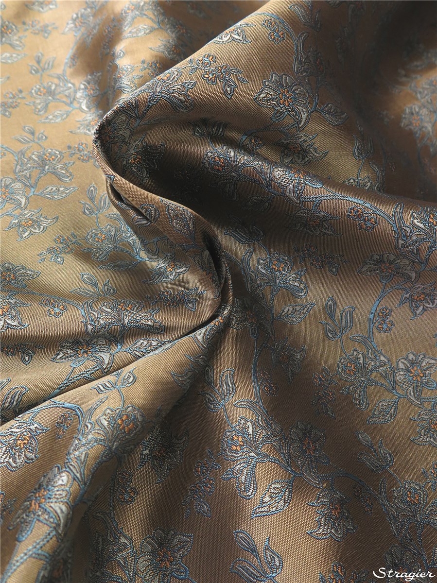 Brocart de Soie - Lison - Beige - Bleu - Orange 