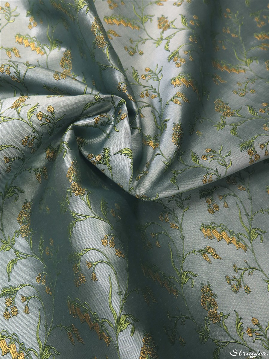 Brocart de Soie - Mirabelle - Bleu Gris - Kiwi - Jaune