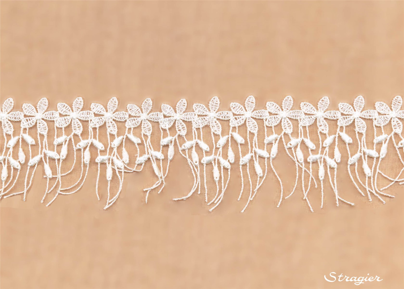 Galon brodé de motifs libres - Caro - Ivoire clair Stragier - 50 mm