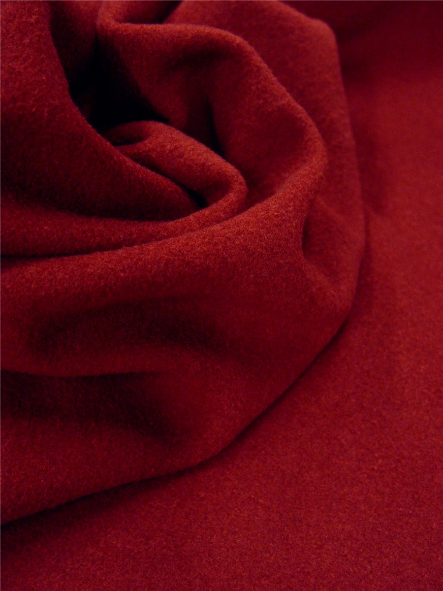 Velvet Wool - Coat - Plain - Rouge Cerise