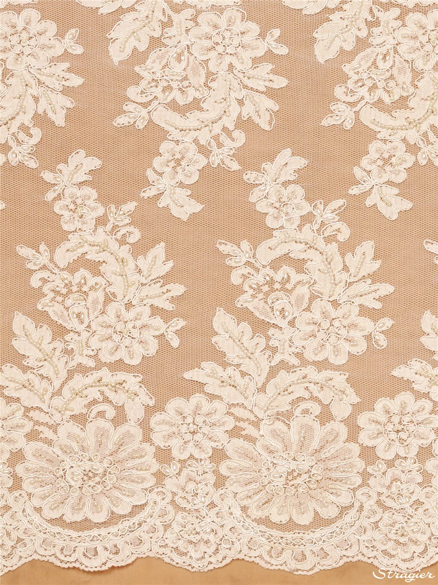 Dentelle Brodée Perlée - 010445 - Ivoire Stragier - 60 cm