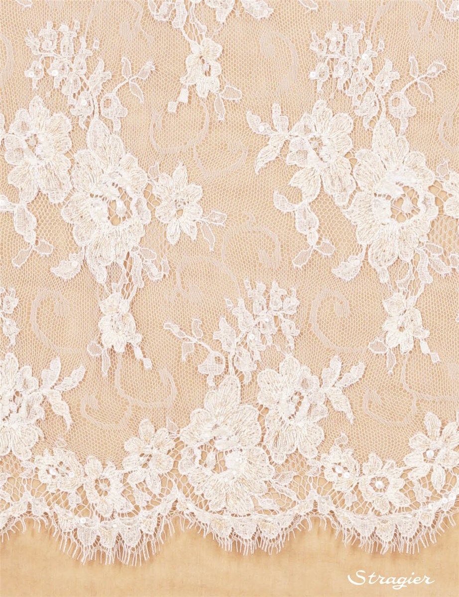 beaded Calais Lace - Filipi - Stragier Ivory - 90 cm