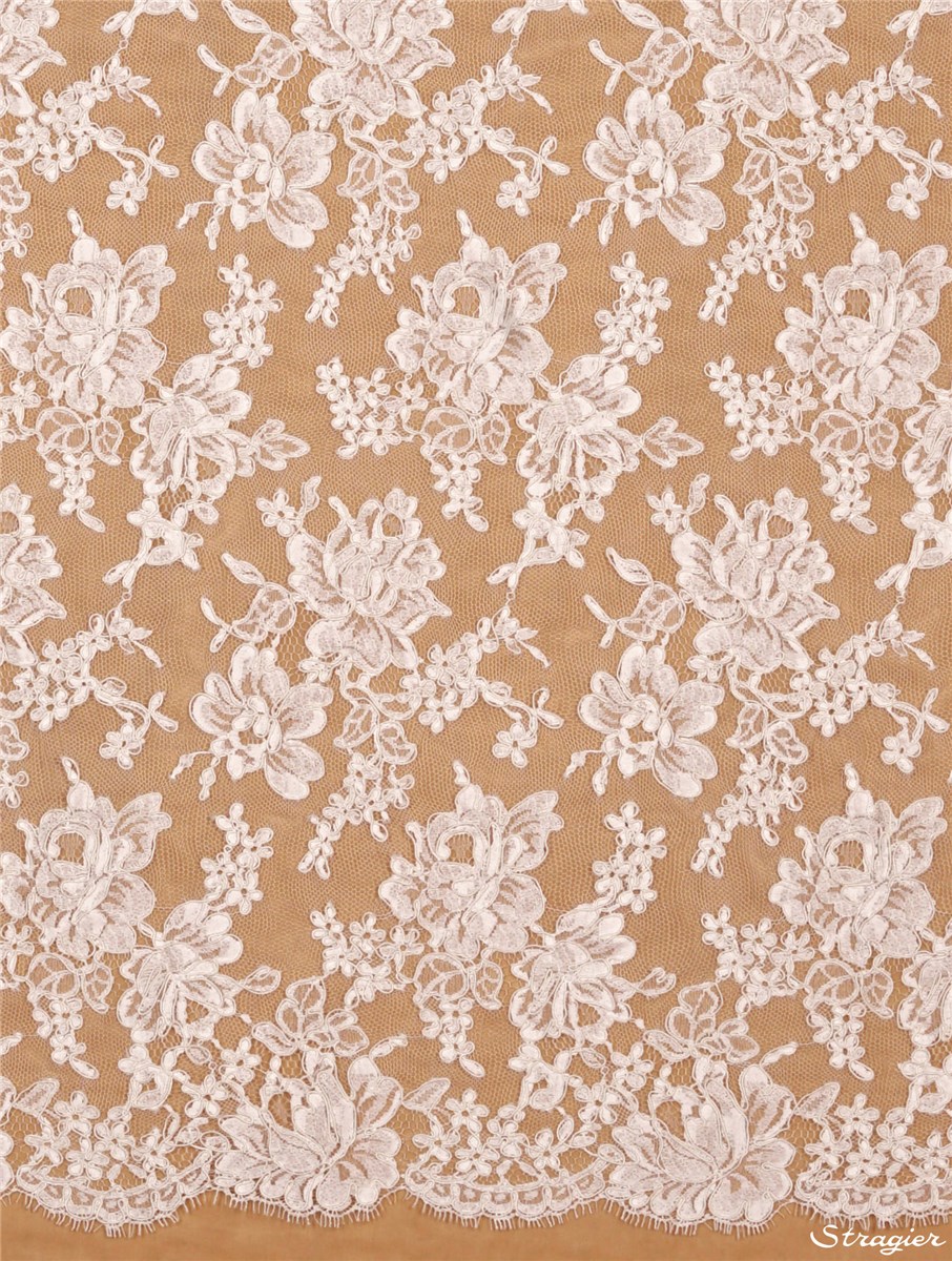 Dentelle de Calais brodée cordonnet - Donnelle - Ivoire clair Stragier - 90 cm