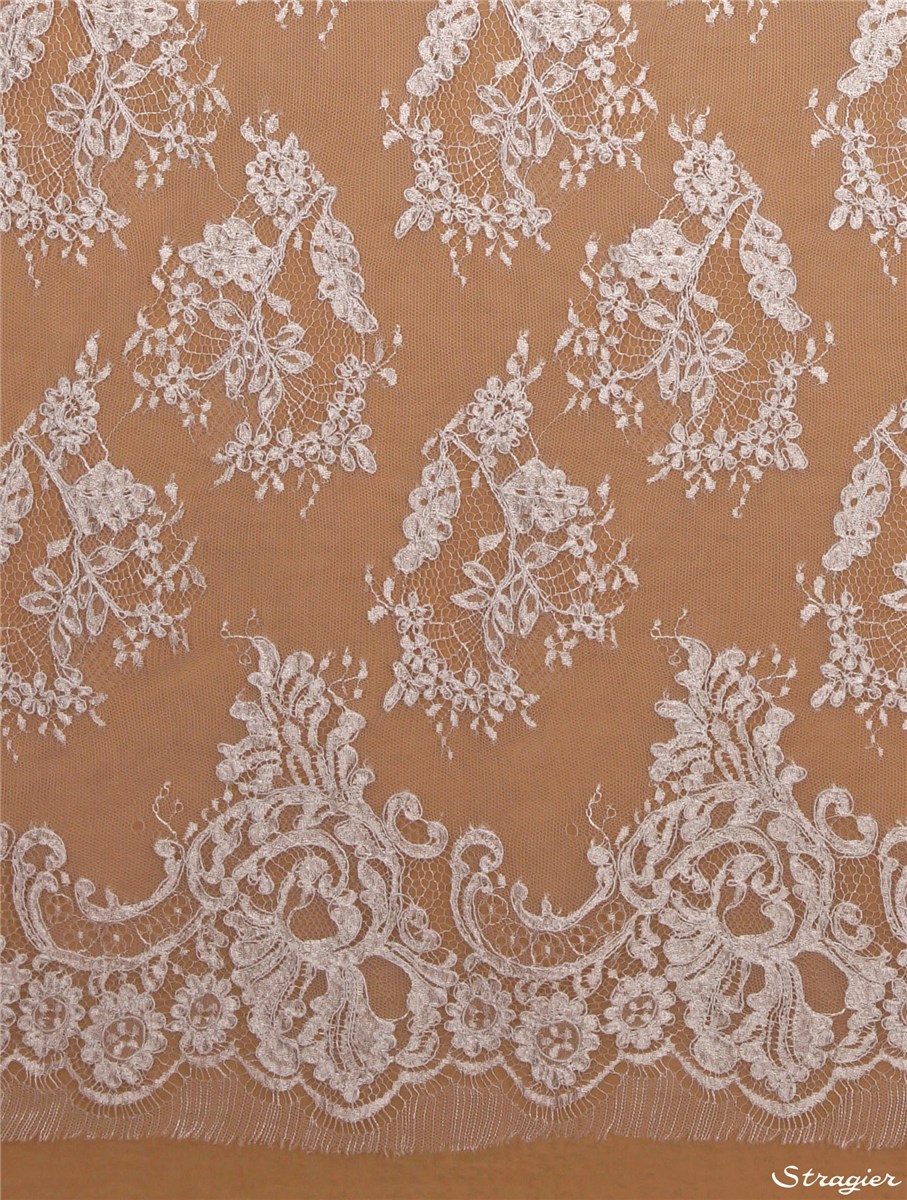 Dentelle brodée au cordonnet - Esquisse - Blanc Doux Stragier - 150 cm