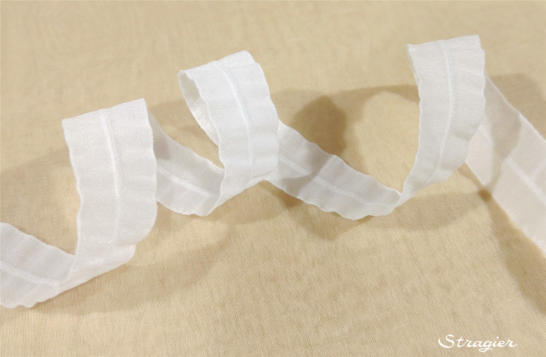 Ruban Mousseline Extensible - Uni - Blanc - 16 mm
