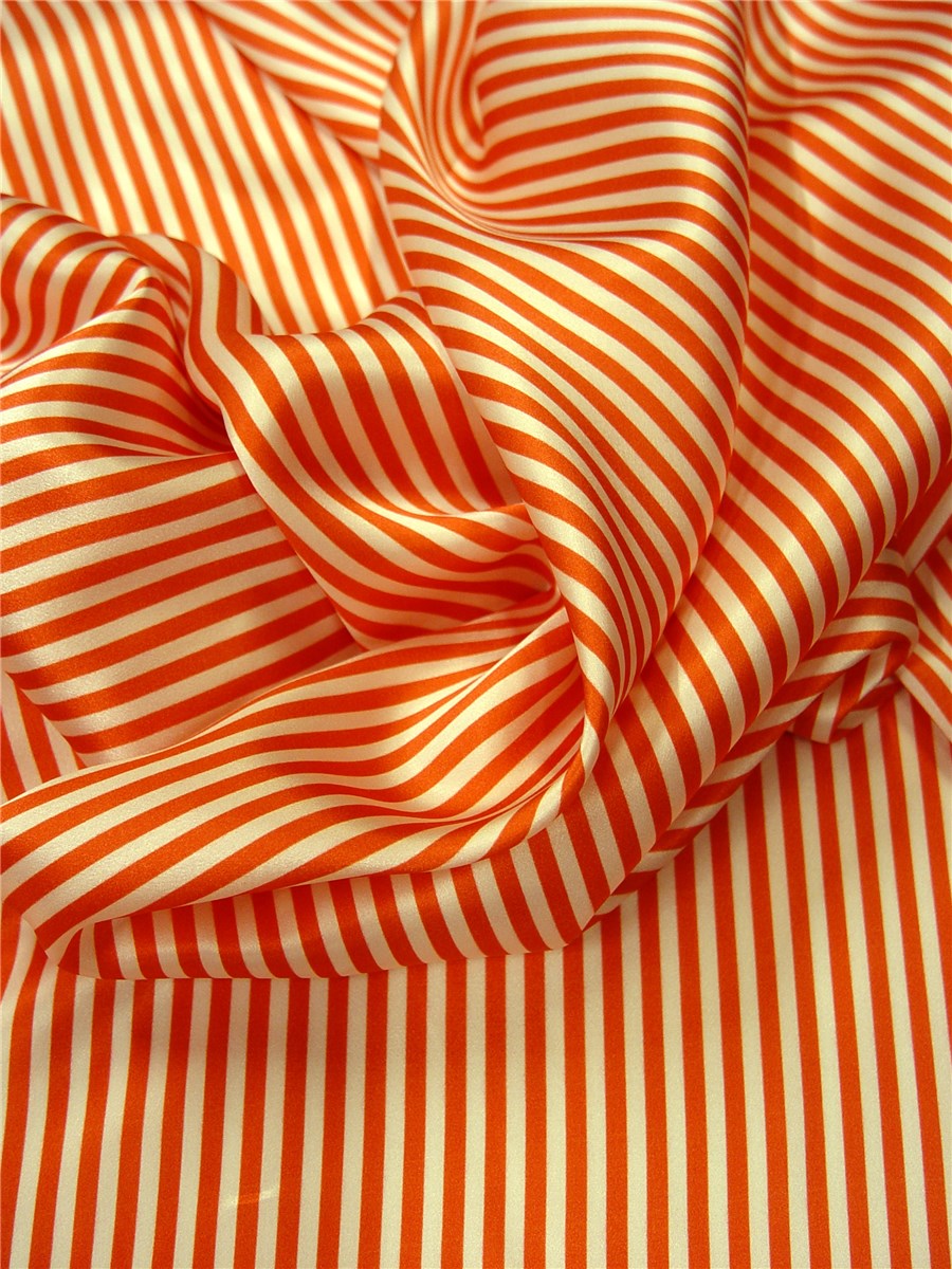 Silk Satin - Rayures 4mm - Mangue et Porcelaine