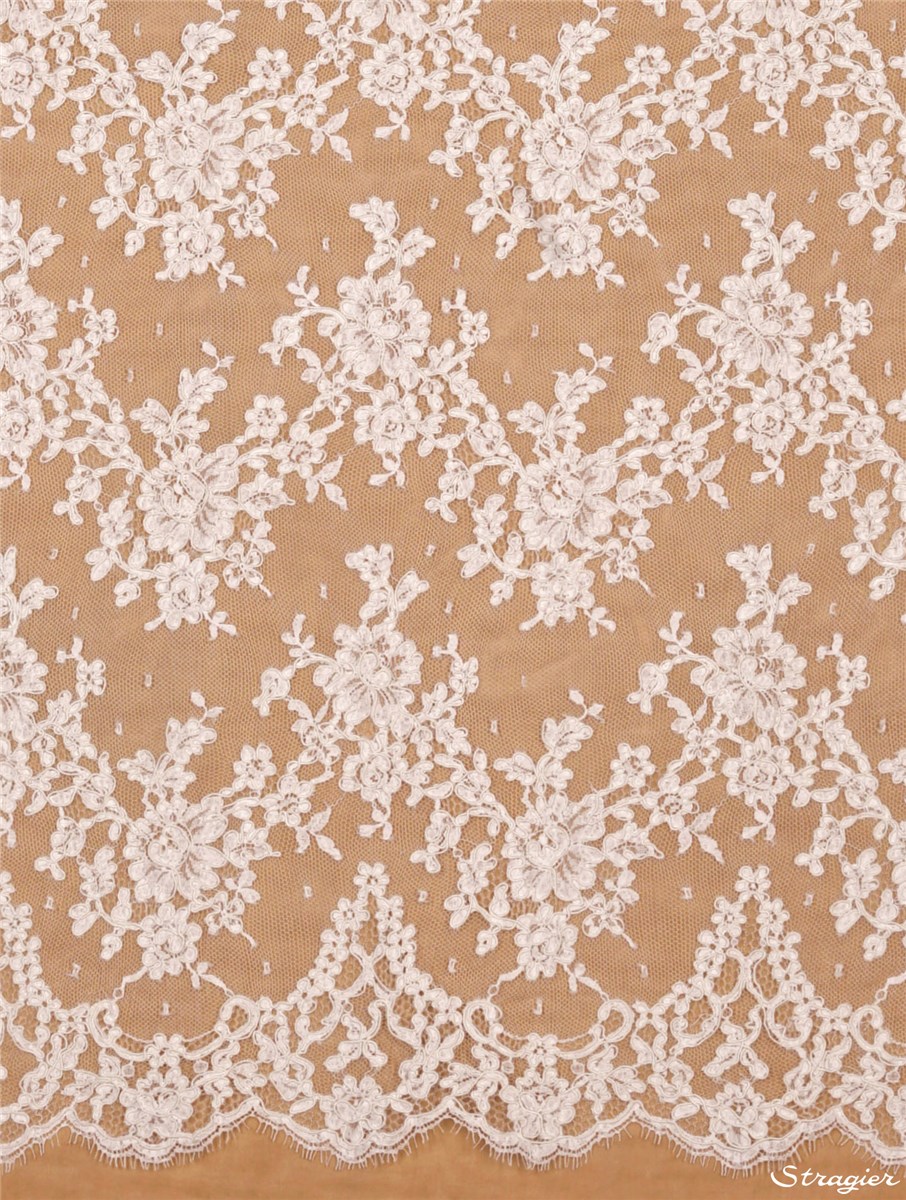 Dentelle de Calais brodée cordonnet - Juliette - Ivoire clair Stragier - 90 cm