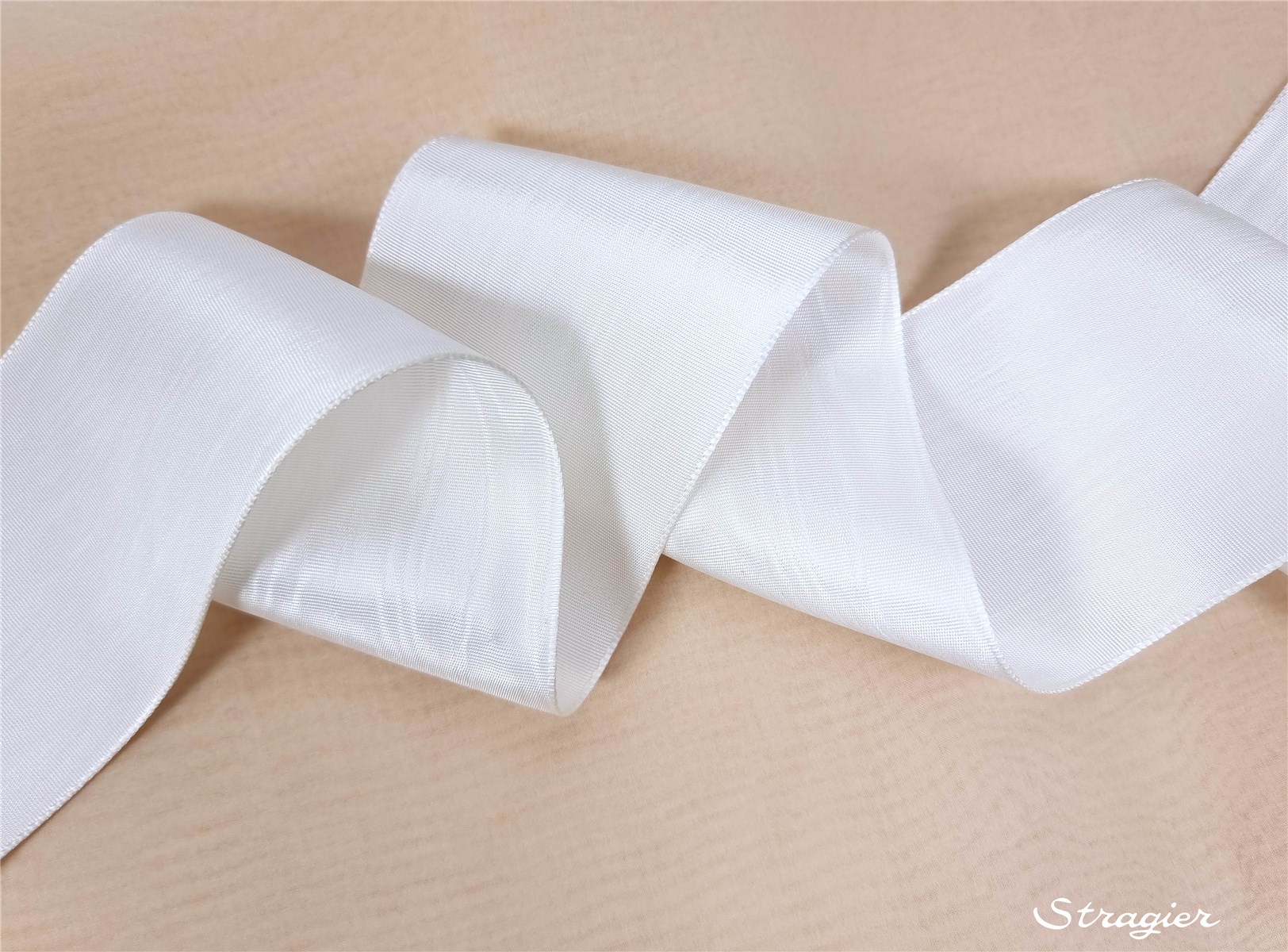 Moiré Ribbon - Plain - Blanc - 70 mm