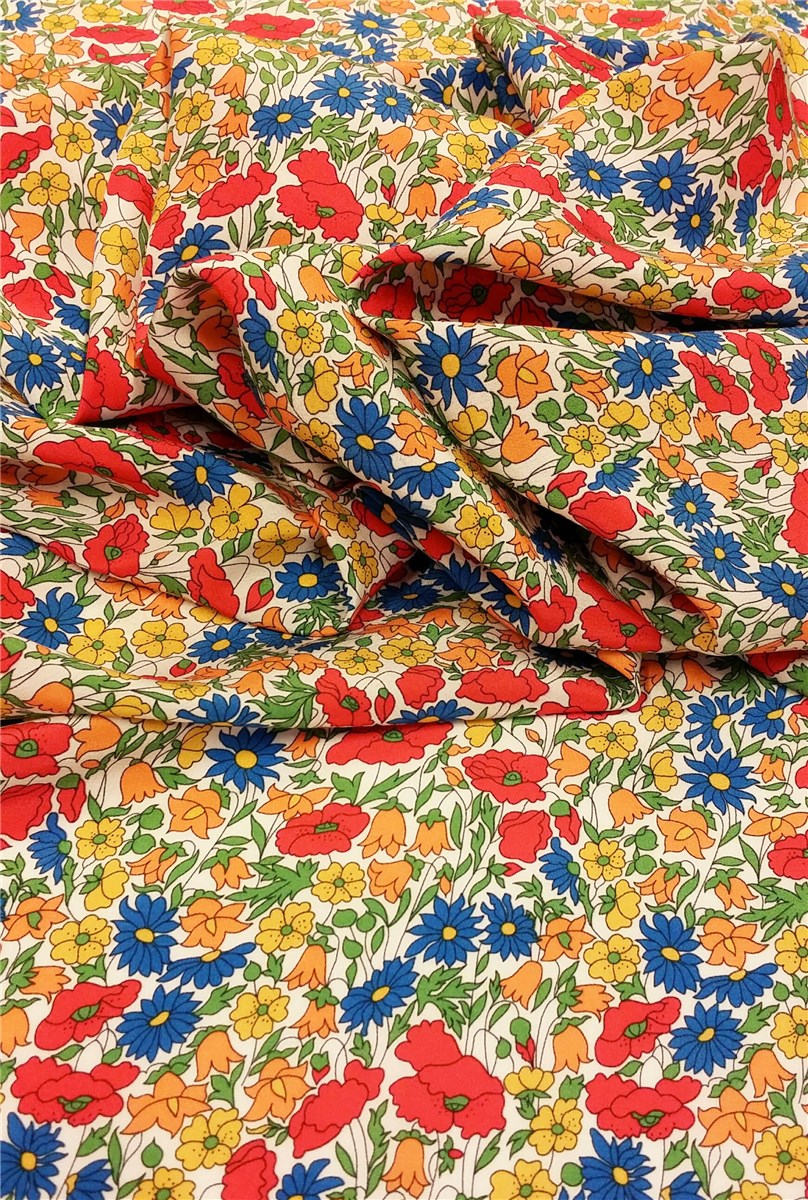Liberty Silk Crepe de Chine - Poppy and Daisy - A