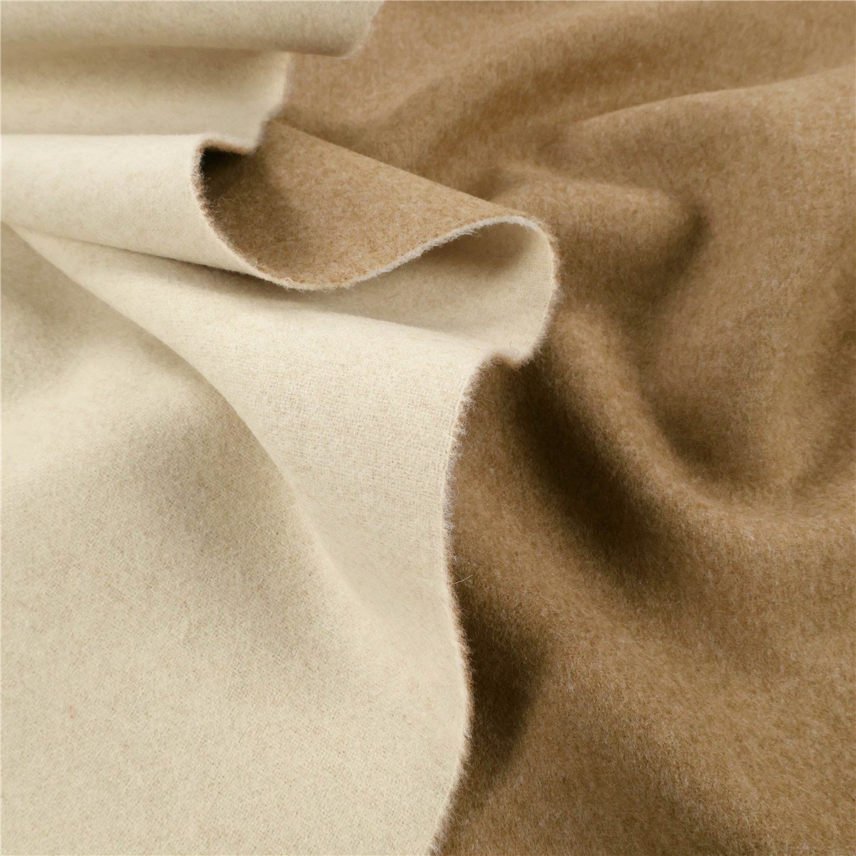 Fulled Wool - Double Face - Plain - Camel - Ecru