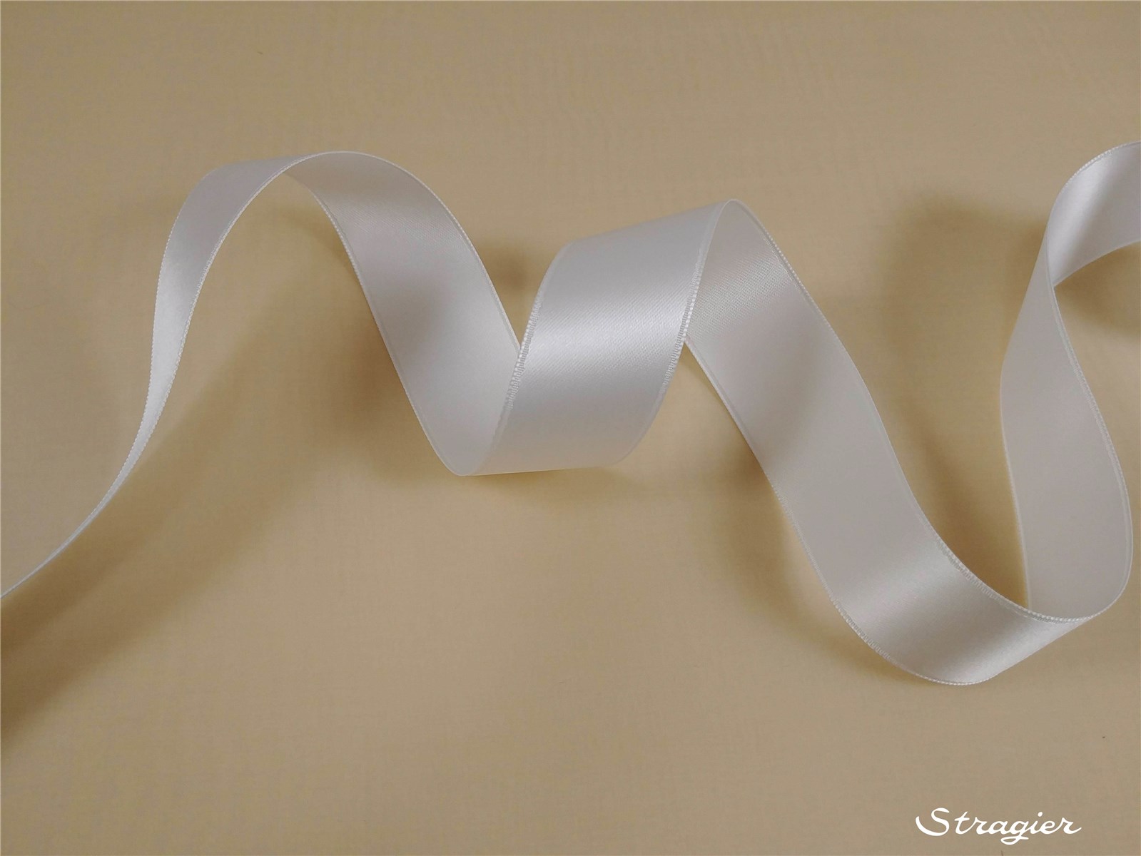 Ruban Satin double face - uni - Blanc Doux Stragier - 25 mm