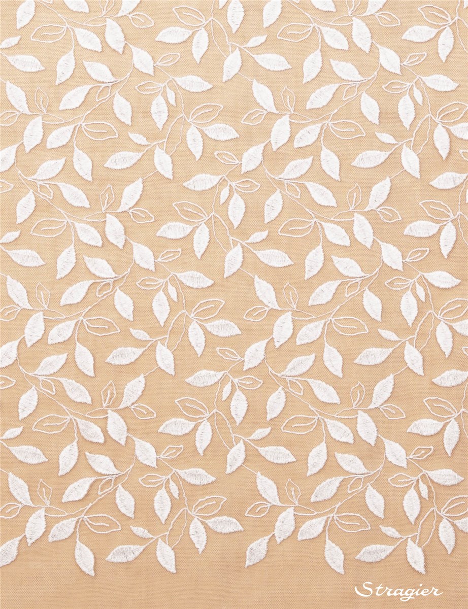 Broderie fine Coton sur tulle invisible - Canopée - Porcelaine Stragier - 145 cm