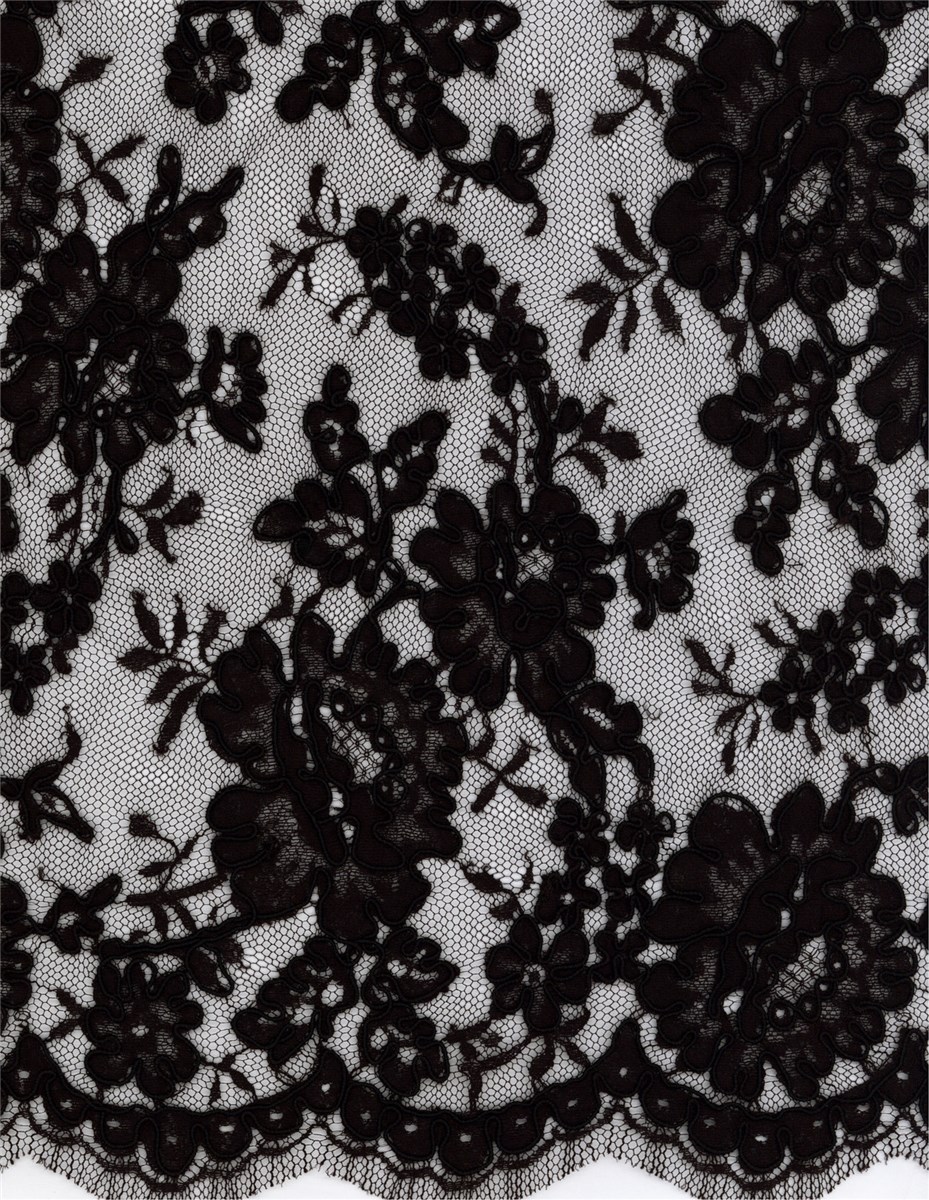 Calais Lace embroidered with a cord underlining - Donnella - Noir - 90 cm