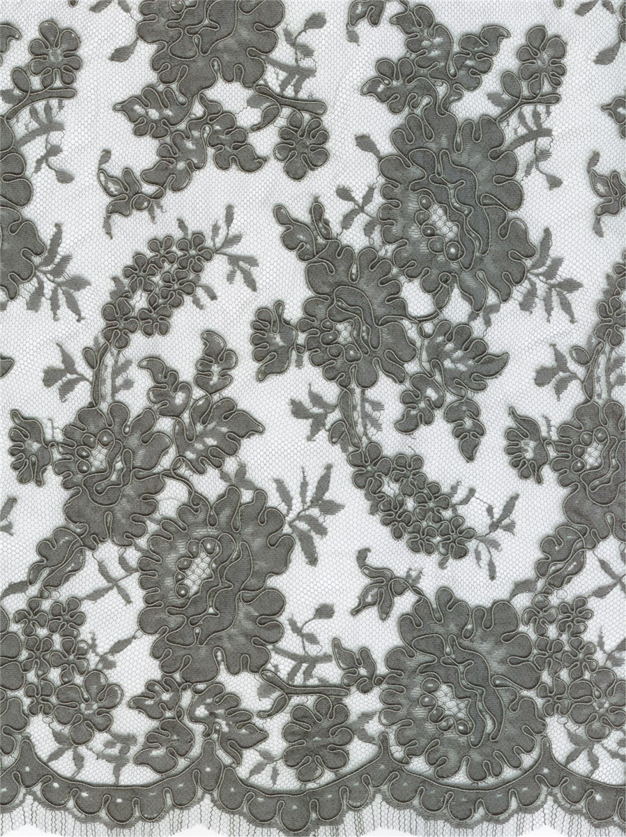 Dentelle de Calais brodée cordonnet - Donnella - Graphite - 90 cm
