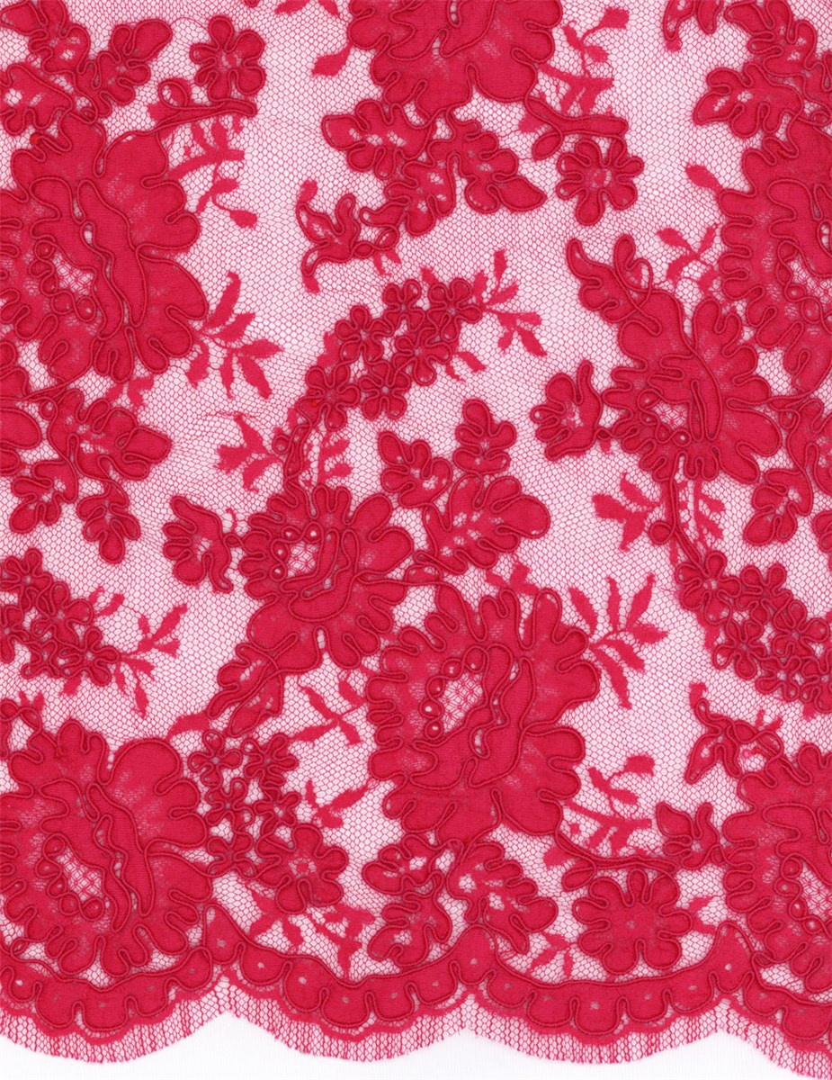 Dentelle de Calais brodée cordonnet - Donnella - Fuchsia - 90 cm