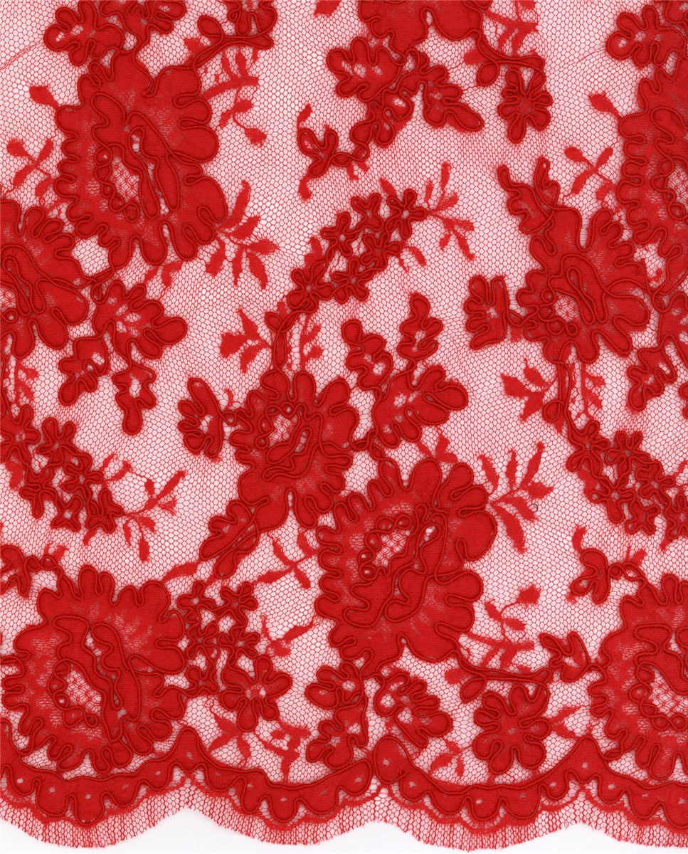 Calais Lace embroidered with a cord underlining - Donnella - Rouge - 90 cm