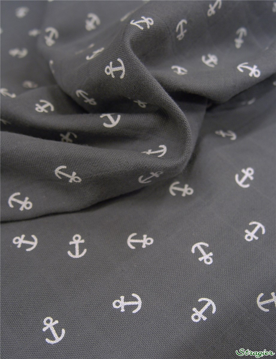 Double pure Cotton Gauze - Ancres - Gris Acier