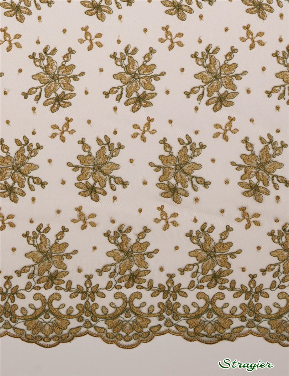 Broderie fine sur tulle invisible - 010640 - Camel - 117 cm