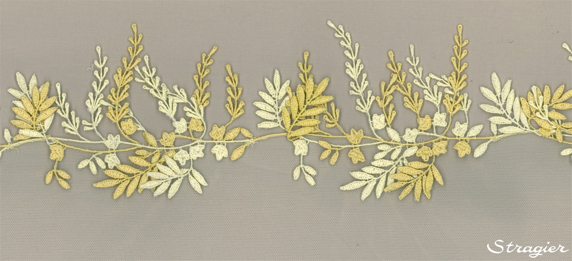 Galon brodé de motifs libres - Digi - Paille - 8 cm