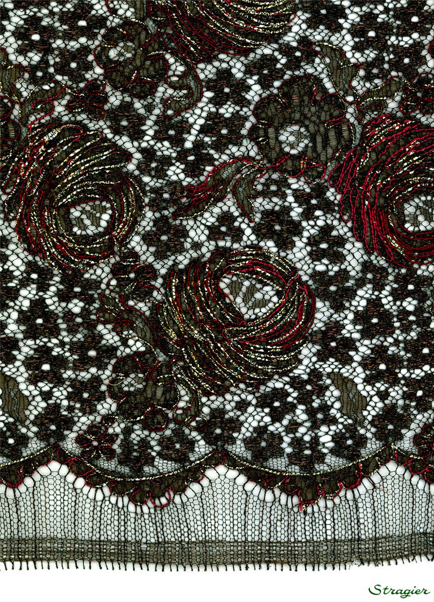 Dentelle brodée au cordonnet - Rosamund - Brun-Argent - 88 cm