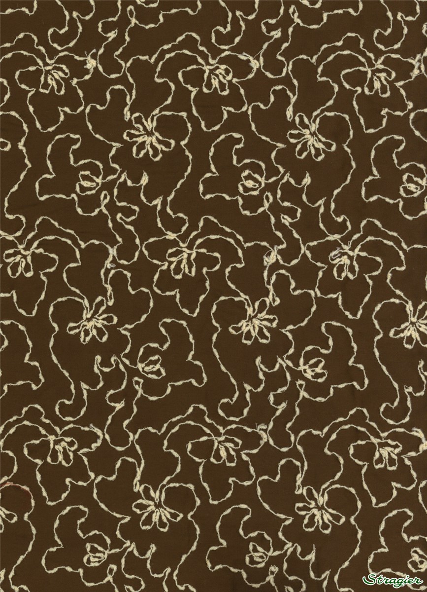 Satin Coton brodé - Honorine - Crème-Chocolat - 137 cm