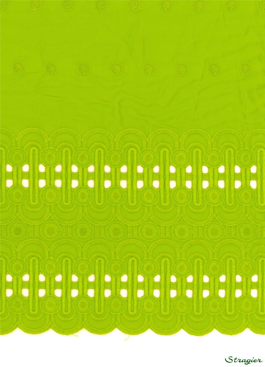 Broderie ajourée sur Satin de Coton - Argos - Vert Pomme - 130 cm
