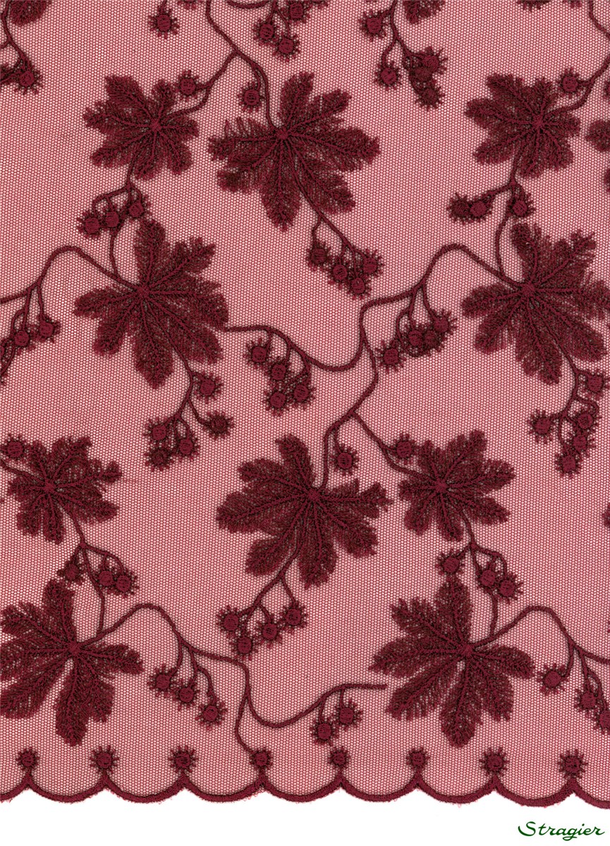 Tulle Sheer with 3D Appliquées - Casta Nea - Bordeaux - 125 cm