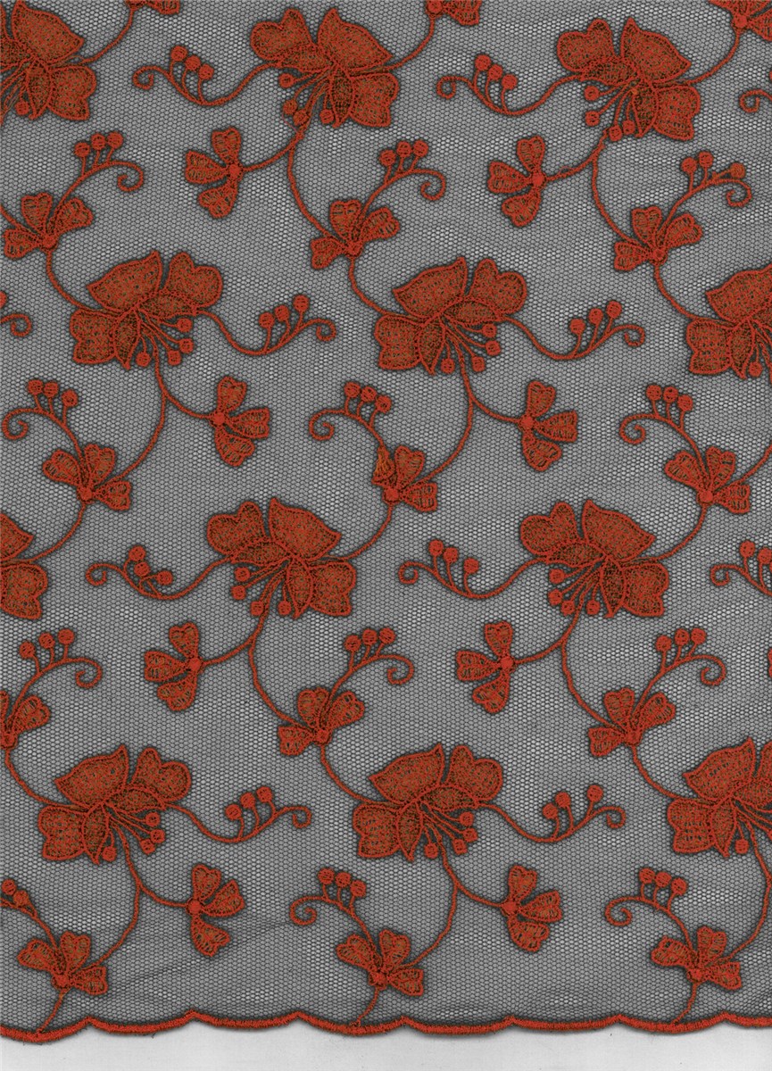 Tulle invisible brodé de motifs libres - Constance - Rouille - 85 cm