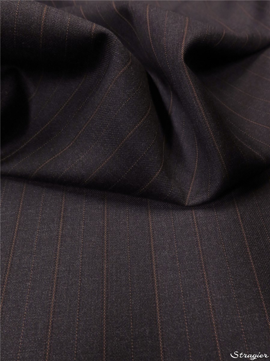 super 120's Wool - Rayures fines - Ocre sur Anthracite