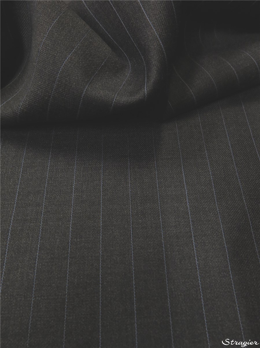 super 120's Wool - Rayures fines - Bleu Ciel sur Anthracite