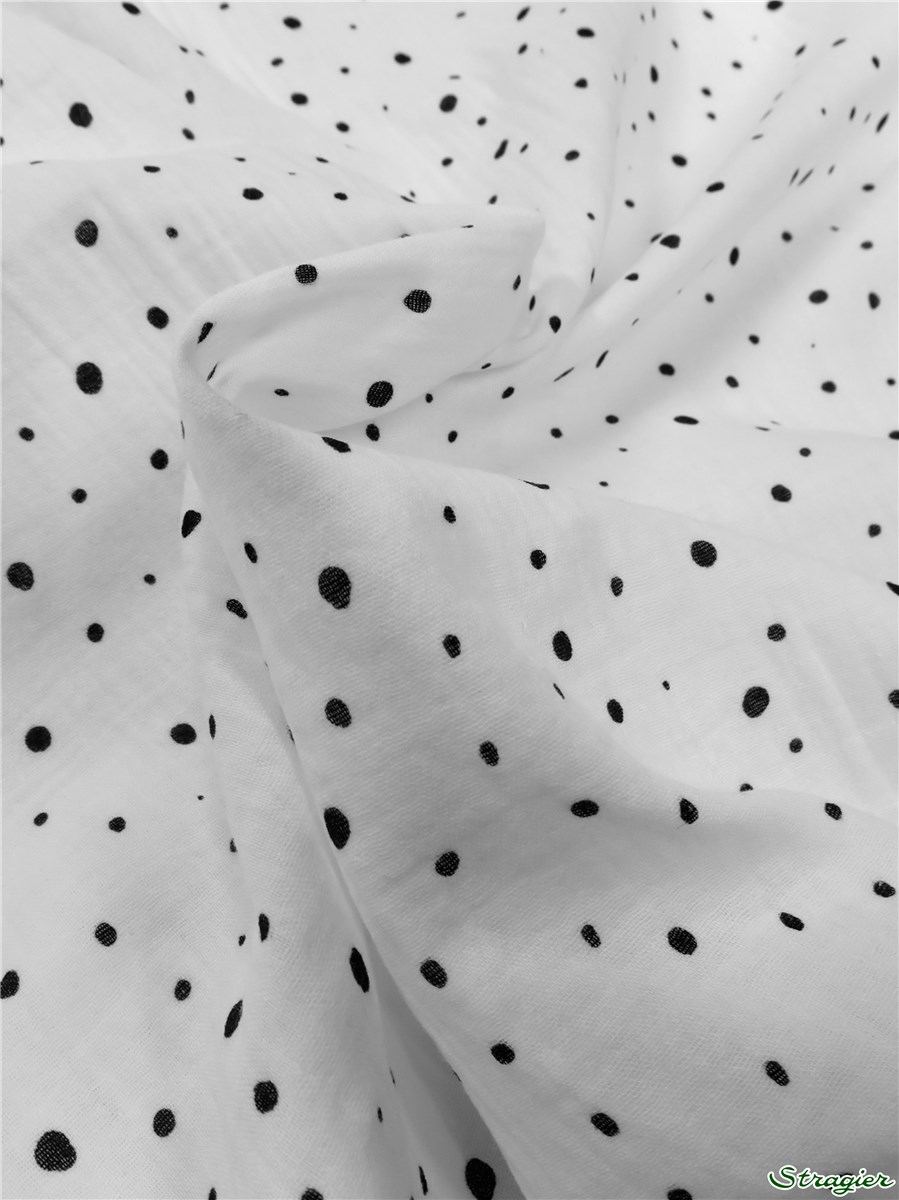 Double Gaze de Coton - Spotille - Noir sur Porcelaine 