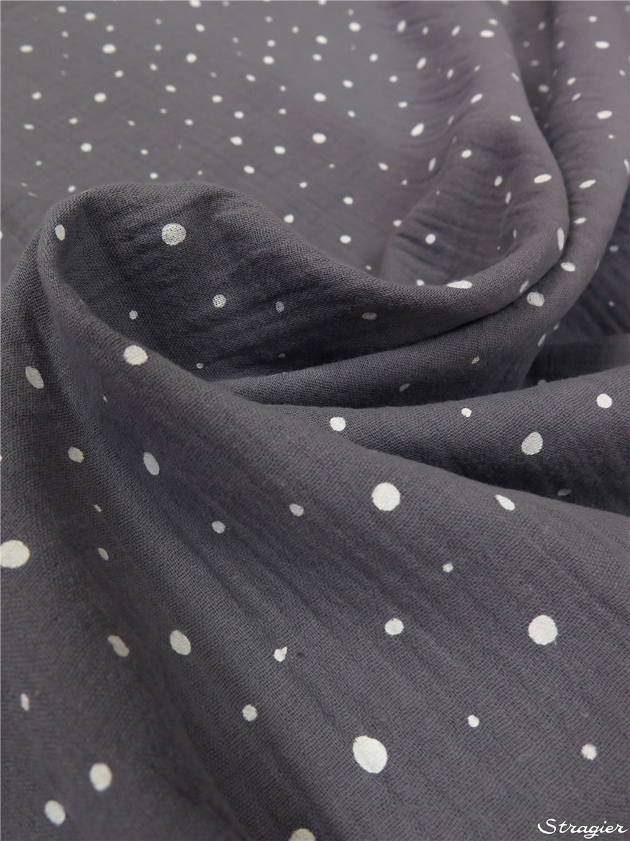 Double Gaze de Coton - Spotille - Blanc sur Graphite 