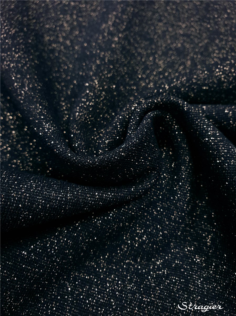 Cotton Knitted Fabric - stretch - Lurex - Plain - Marine-Argent