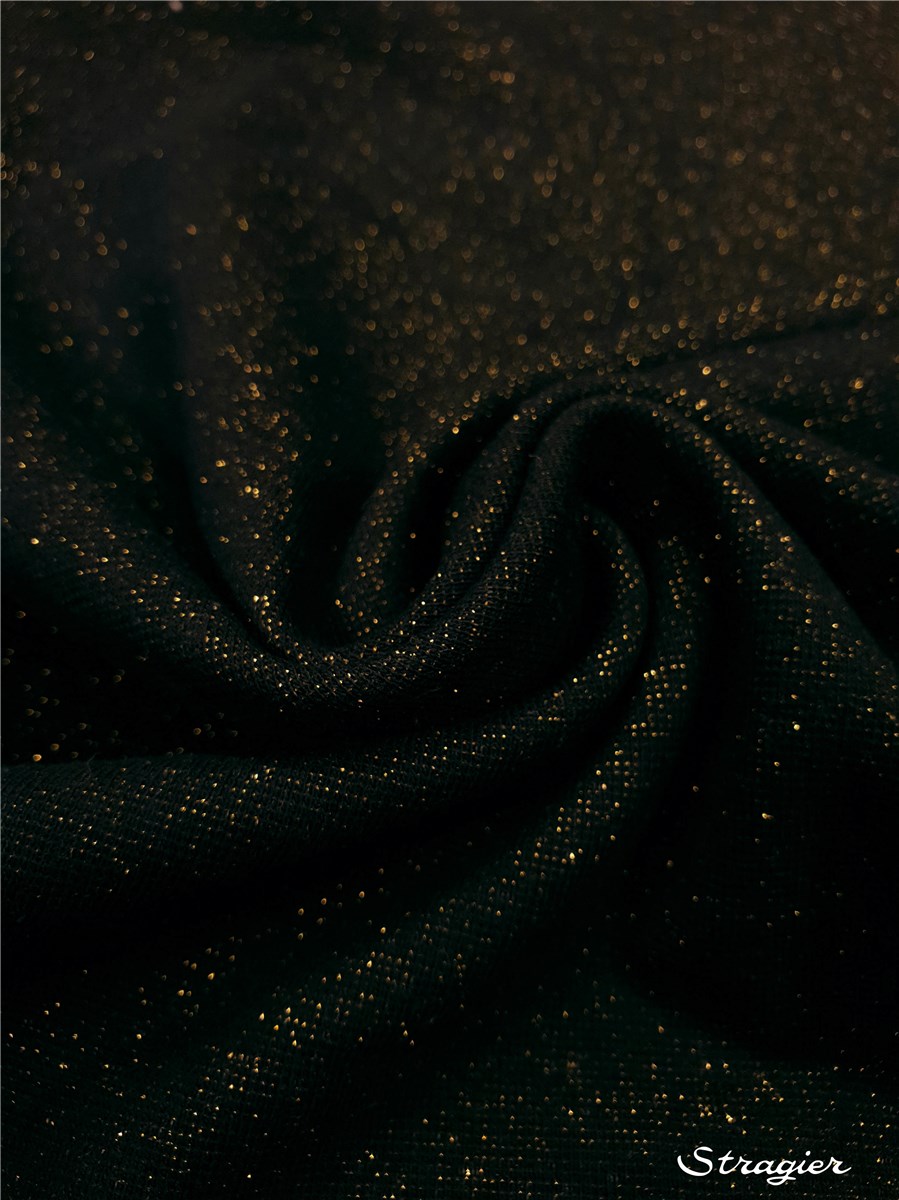 Cotton Knitted Fabric - stretch - Lurex - Plain - Noir-Or
