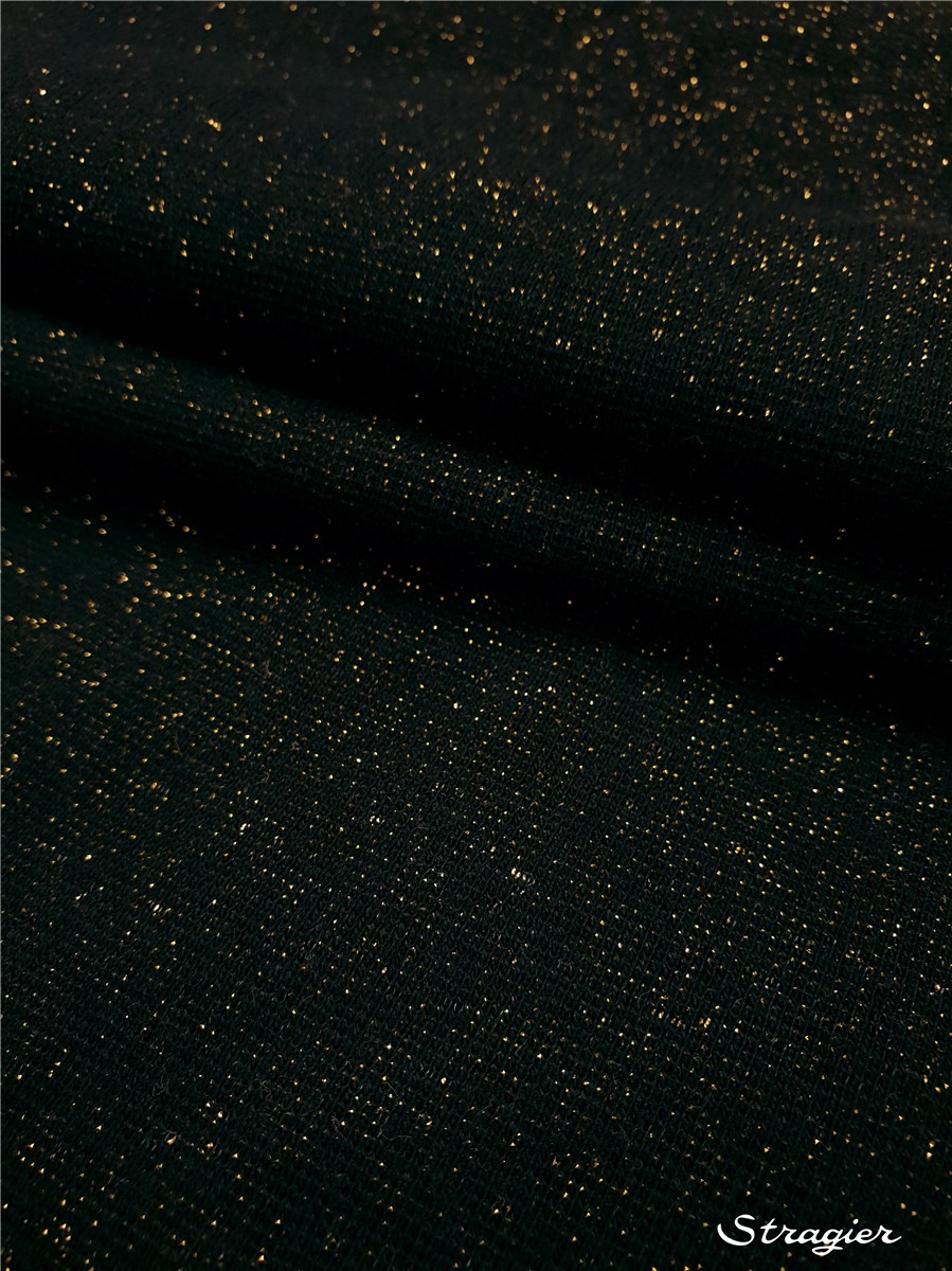 Cotton Knitted Fabric - stretch - Lurex - Plain - Noir-Or