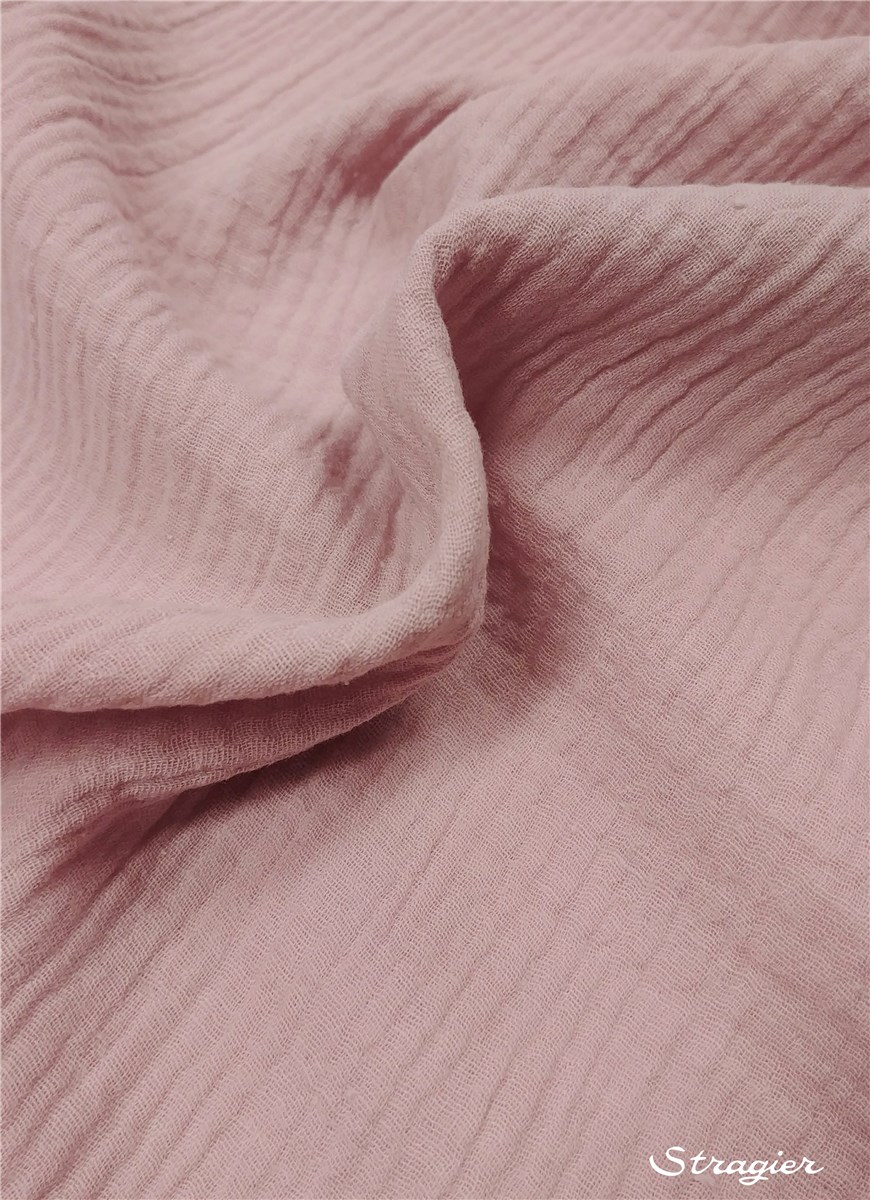 Double Gaze de Coton - uni - Rose grisé clair