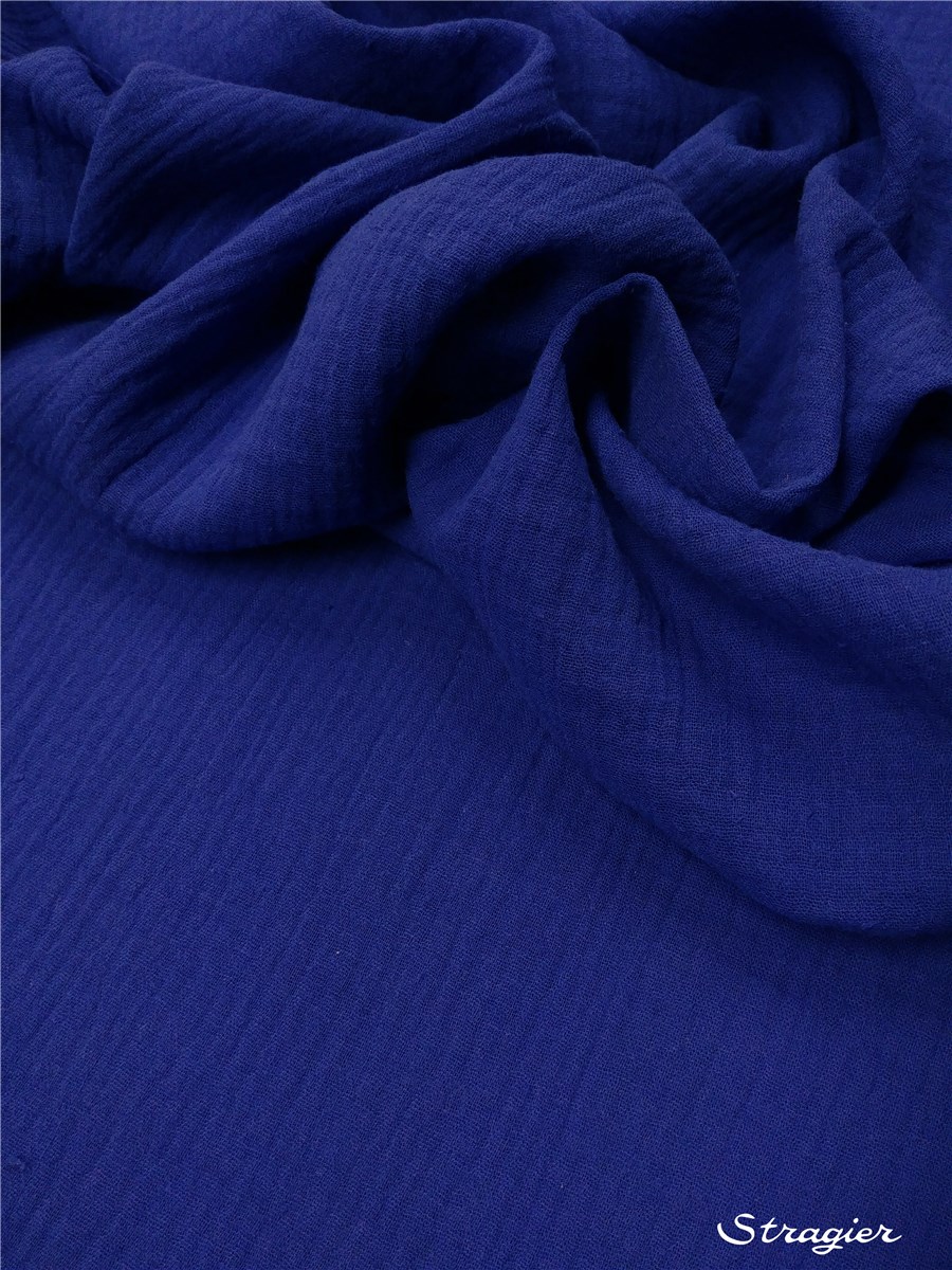Double Gaze de Coton - uni - Bleu Roi 