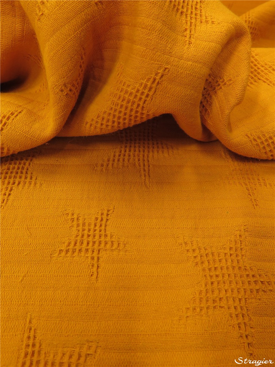 Gaufré pur Coton - Etoiles - Moutarde 
