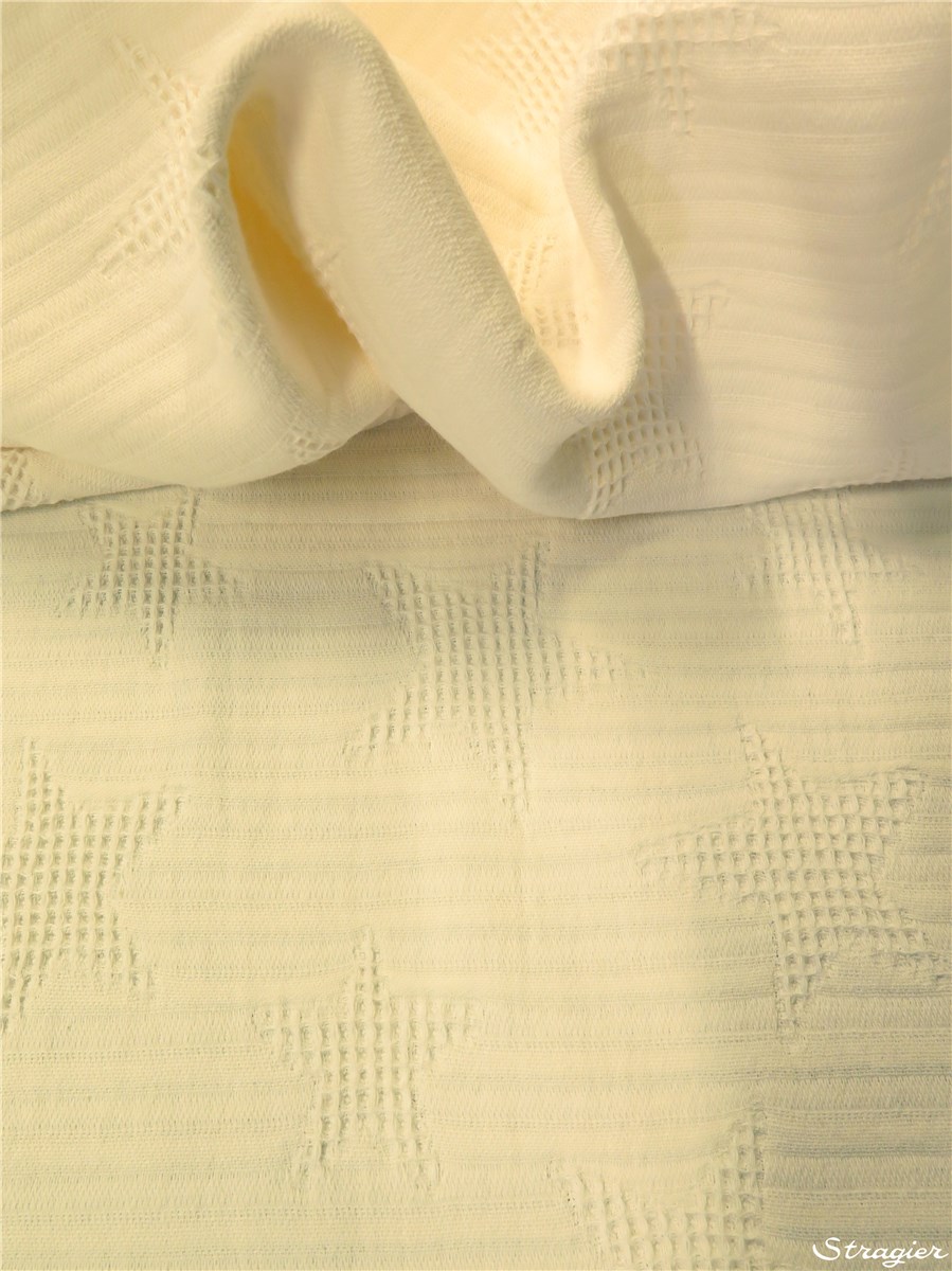Gaufré pur Coton - Etoiles - Ivoire 