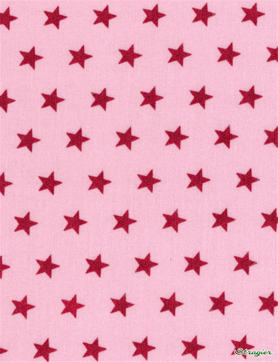 Popeline pur Coton - Etoiles - Framboise sur Rose Thé 