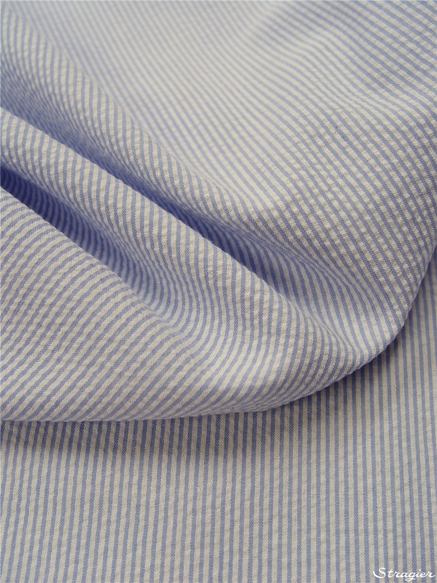 Seersucker - Rayures 1,5 mm - Bleu Azuré 