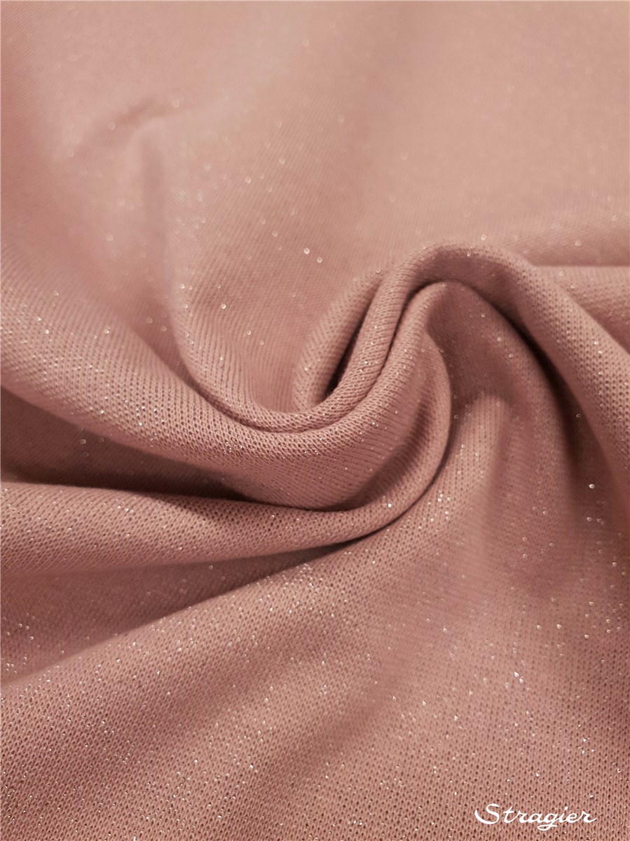 Cotton Knitted Fabric - stretch - Lurex - Plain - Rose givré
