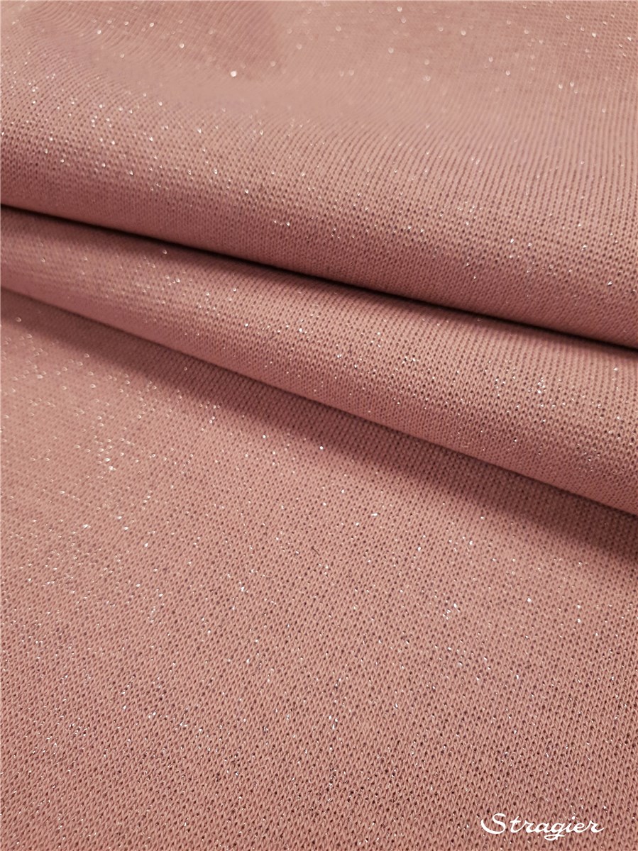 Cotton Knitted Fabric - stretch - Lurex - Plain - Rose givré