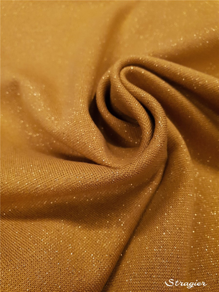 Cotton Knitted Fabric - stretch - Lurex - Plain - Moutarde