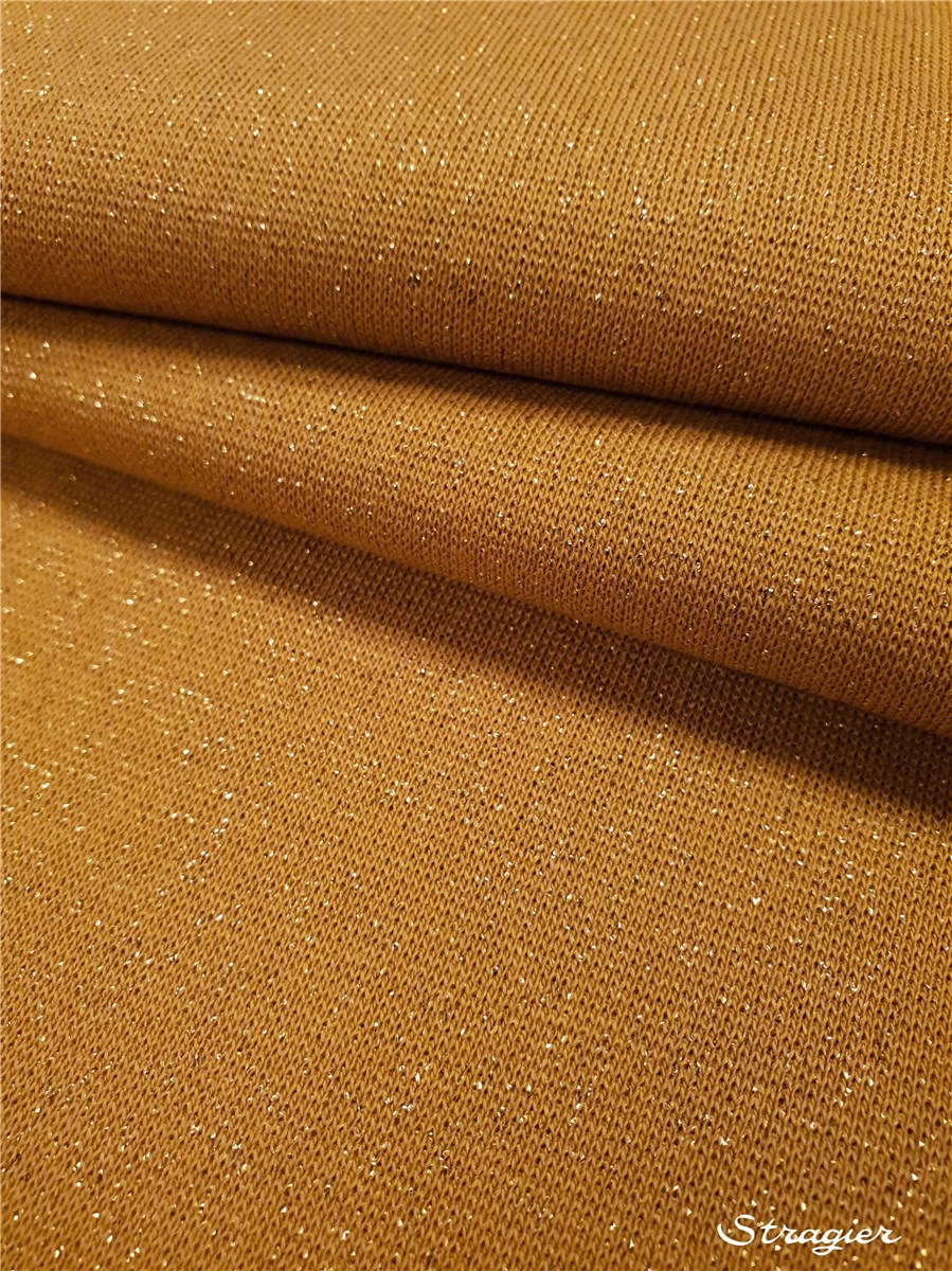 Cotton Knitted Fabric - stretch - Lurex - Plain - Moutarde