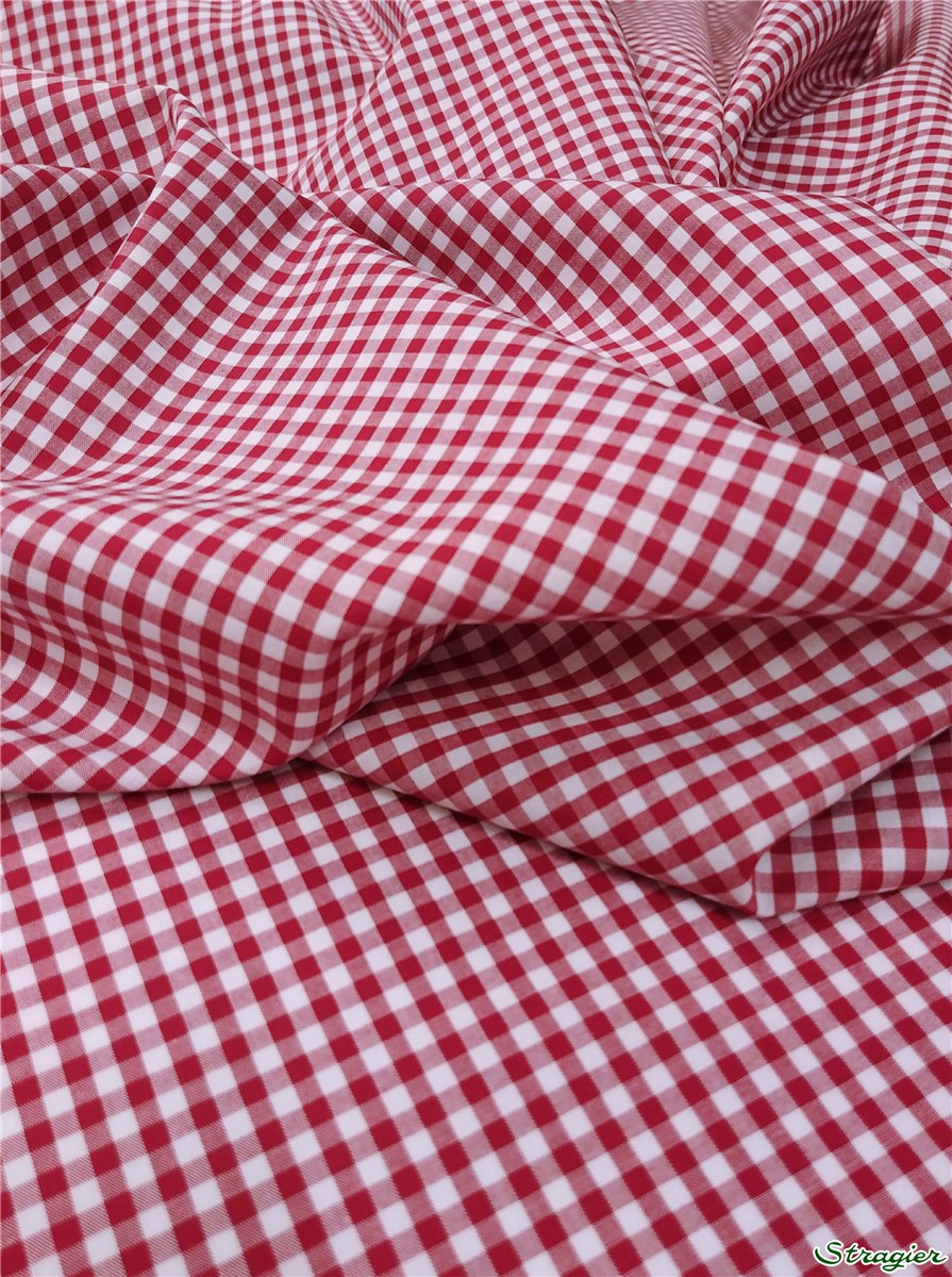 Popeline - Vichy 3 mm - Rouge Cerise 