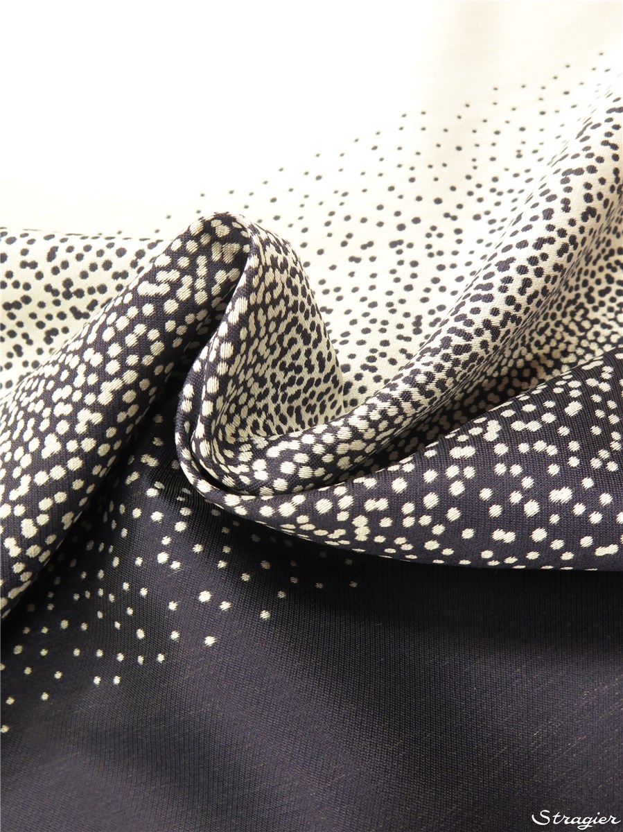 Soie Soft Double - Puntillismo - Bleu Encre-Ivoire